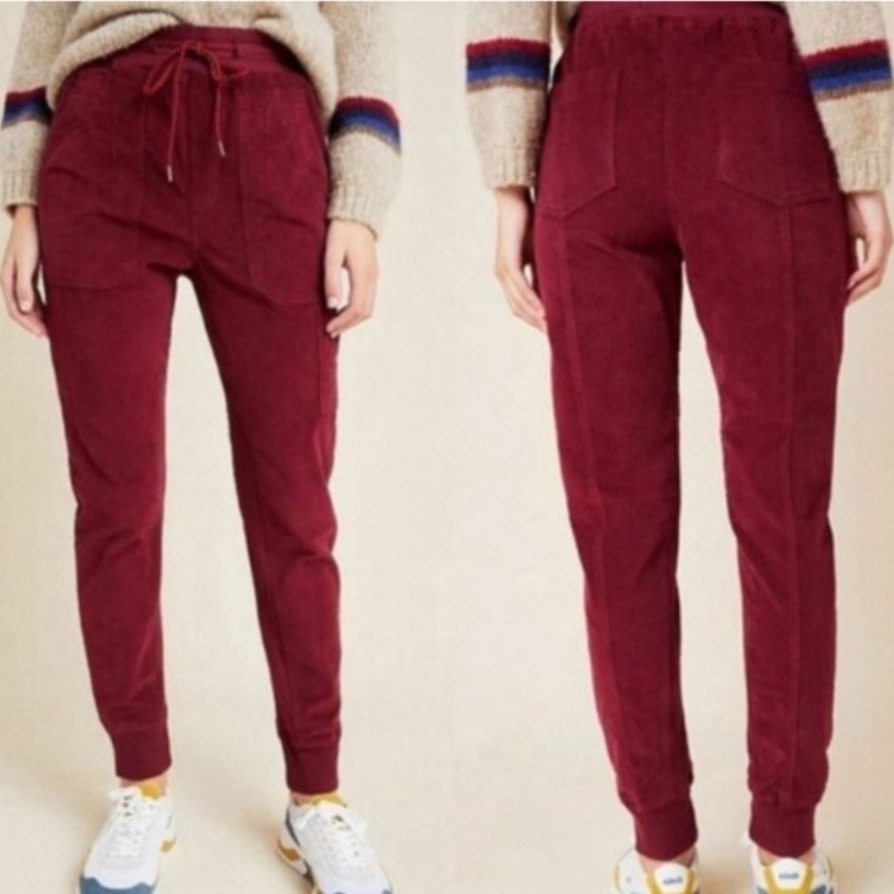 Anthropologie raspberry burgundy corduroy jogger pants
